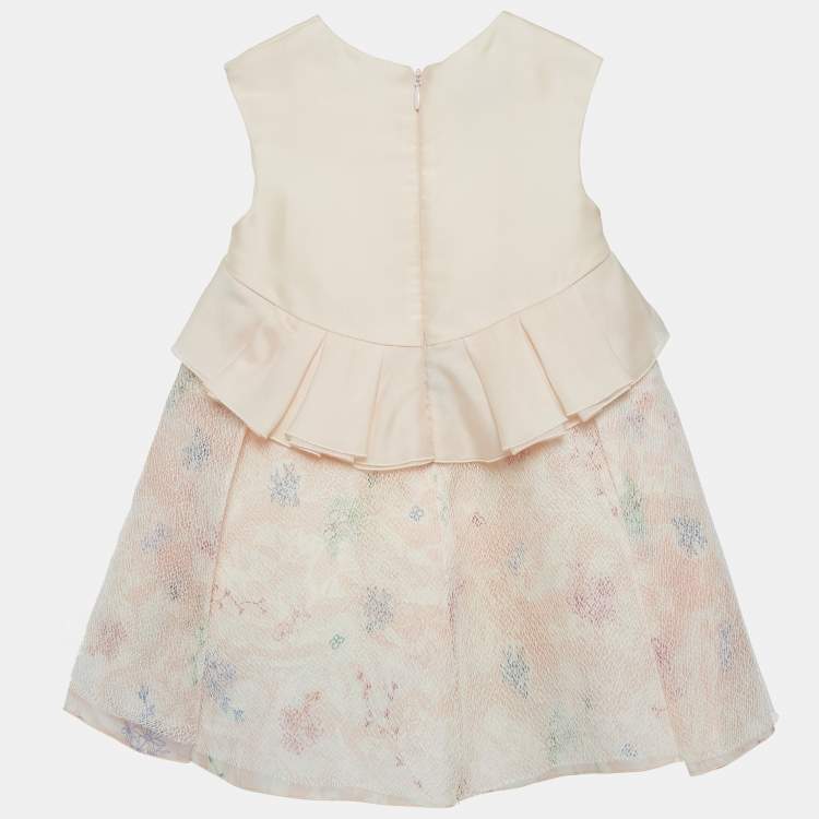 Pre Owned Baby Dior Pink Floral Embellished Silk Pleated Dress 24M