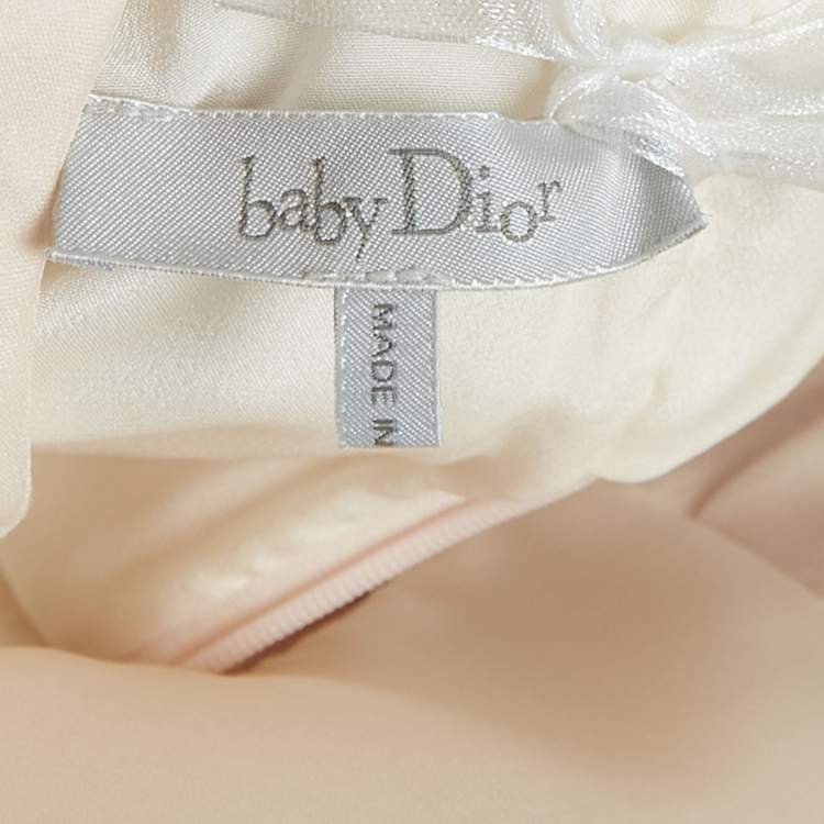 Pre Owned Baby Dior Pink Floral Embellished Silk Pleated Dress 24M