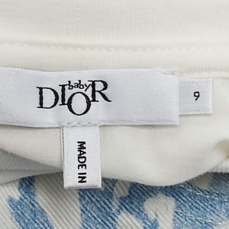 Pre Owned Baby Dior Blue/White Heart Print Cotton Top and Pants Set 9M