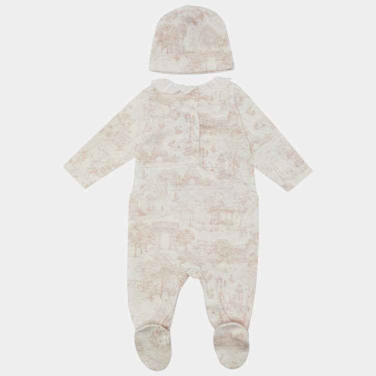 Pre Owned Baby Dior Pink Toile de Jouy Cotton Onesie Set 3M
