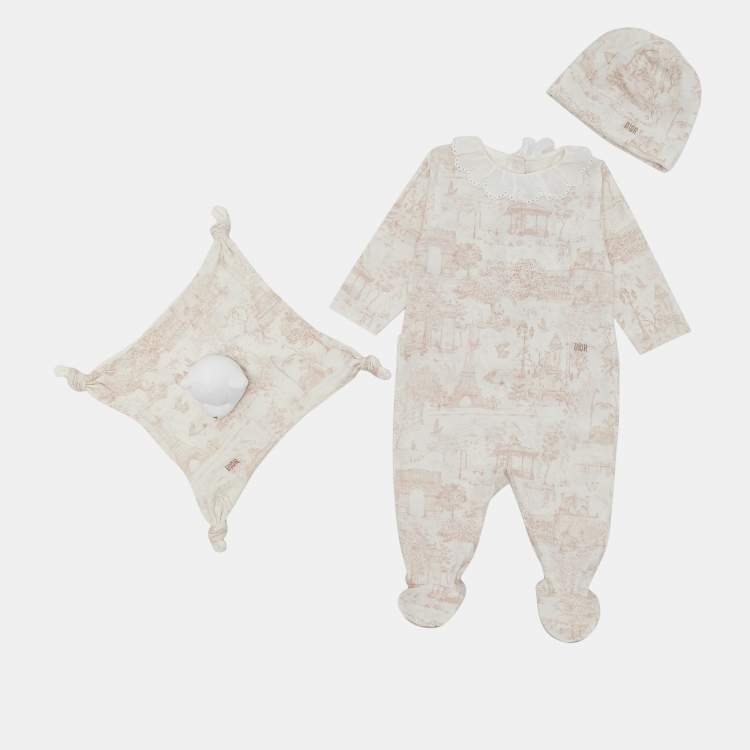 Pre Owned Baby Dior Pink Toile de Jouy Cotton Onesie Set 3M