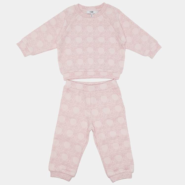 Pre Owned Baby Dior Pink Hexagon Weave Basket Print Cotton Track Set 12M 