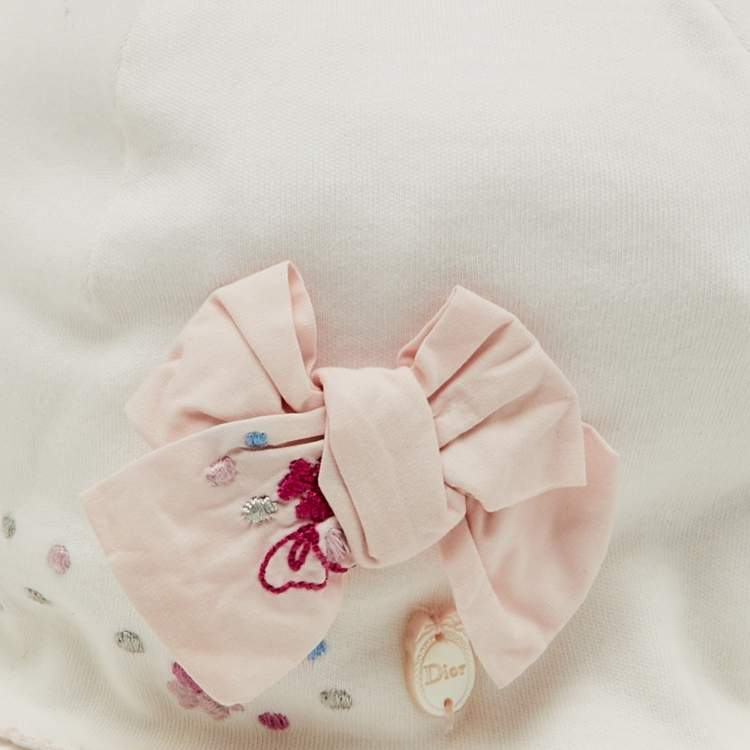 Pre Owned Baby Dior White/Pink Bow Cotton Cap 3-6M
