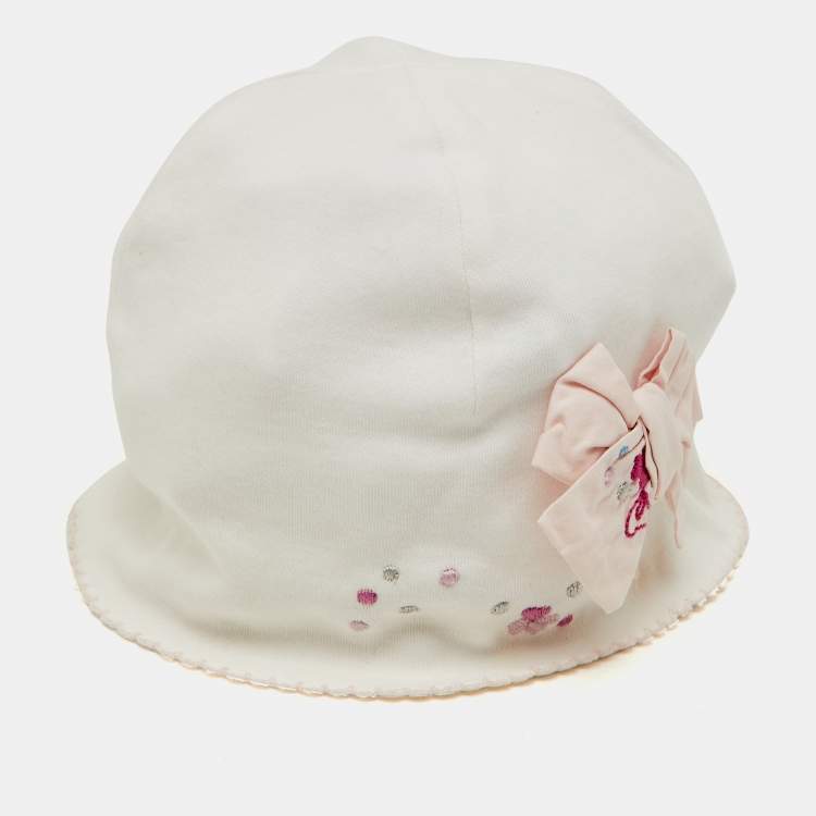 Pre Owned Baby Dior White/Pink Bow Cotton Cap 3-6M