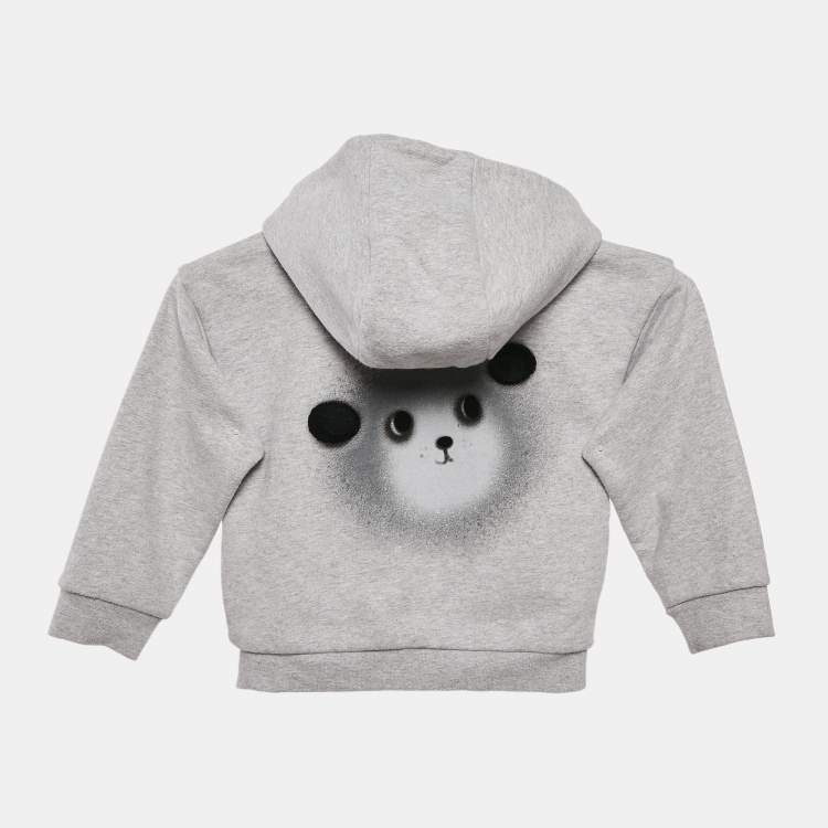 Pre Owned Baby Dior Grey Logo Embroidery Cotton Knit Zip-Up Hooded Jacket 24 M