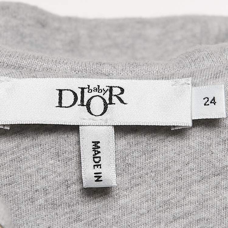 Pre Owned Baby Dior Grey Logo Embroidery Cotton Knit Zip-Up Hooded Jacket 24 M