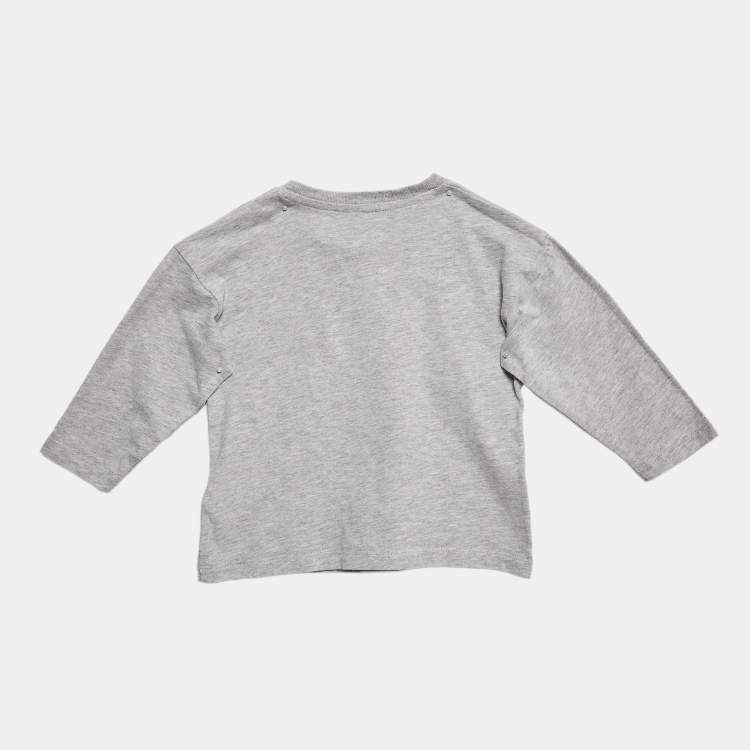 Pre Owned Baby Dior Grey Bear Print Cotton Long Sleeve T-Shirt 12 M