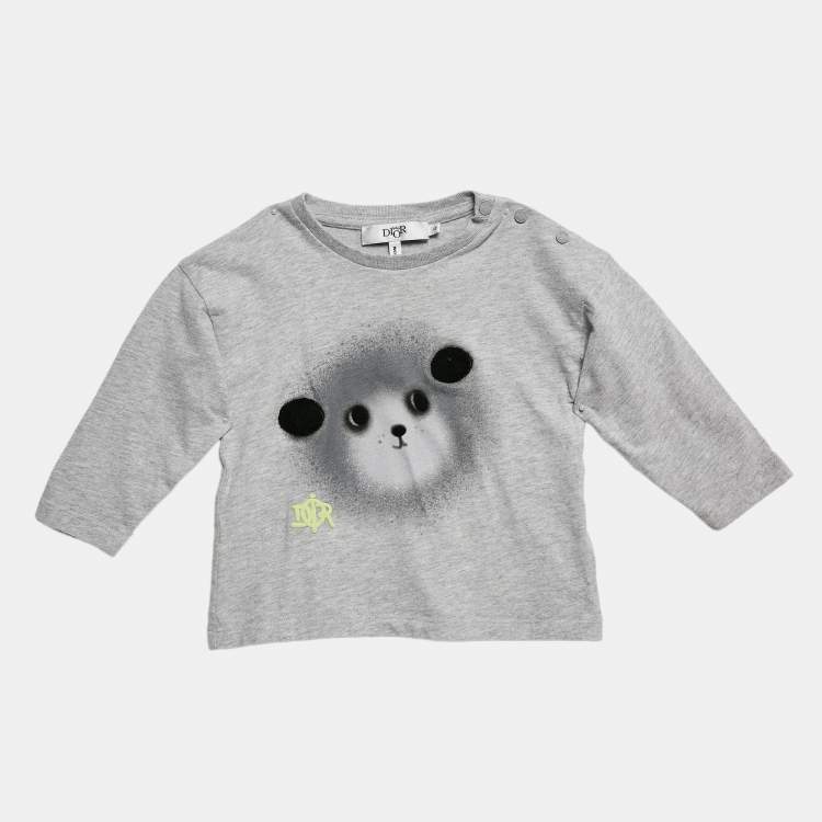 Pre Owned Baby Dior Grey Bear Print Cotton Long Sleeve T-Shirt 12 M