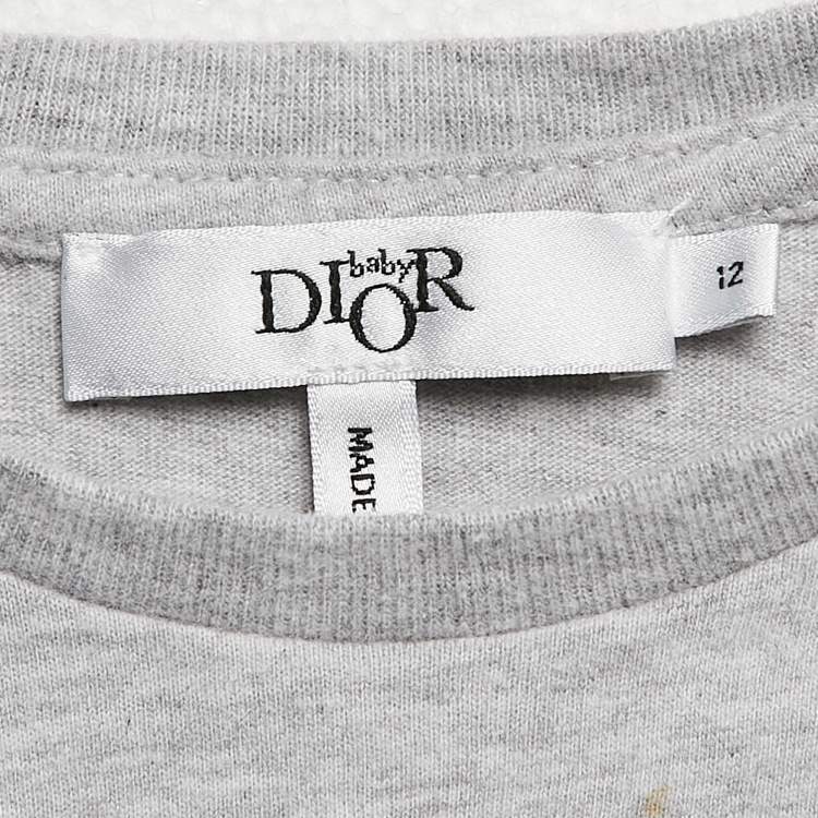 Pre Owned Baby Dior Grey Bear Print Cotton Long Sleeve T-Shirt 12 M