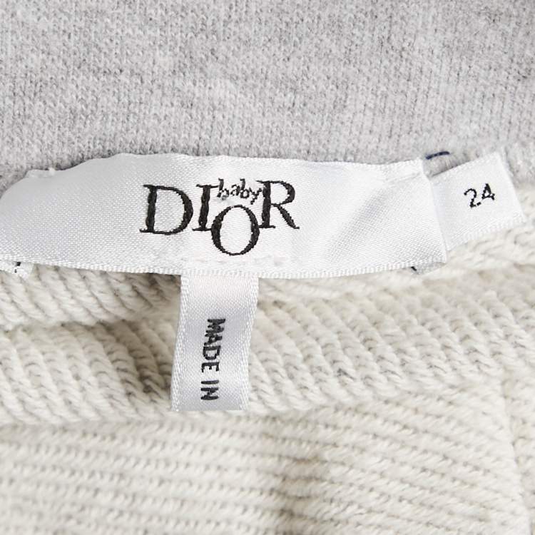 Pre Owned Baby Dior Grey Logo Embroidery Cotton Knit Track Pants 24 M