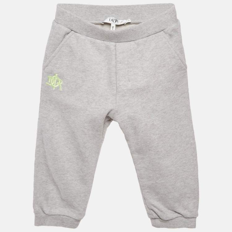 Pre Owned Baby Dior Grey Logo Embroidery Cotton Knit Track Pants 24 M