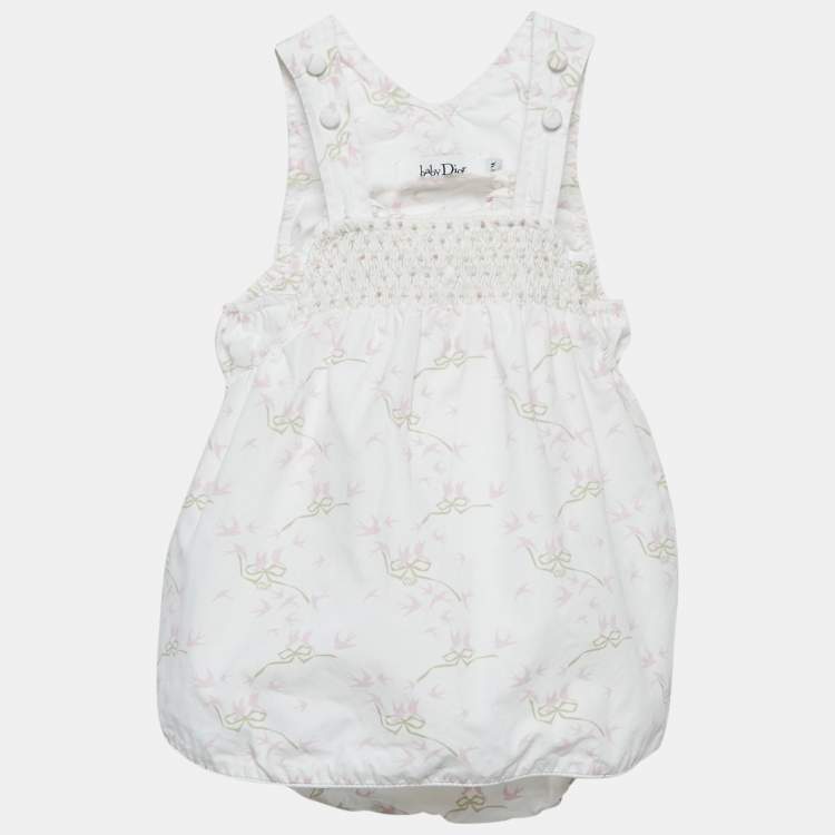 Pre Owned Baby Dior Whit/Pink Floral Print Cotton Layered Onesie 6M