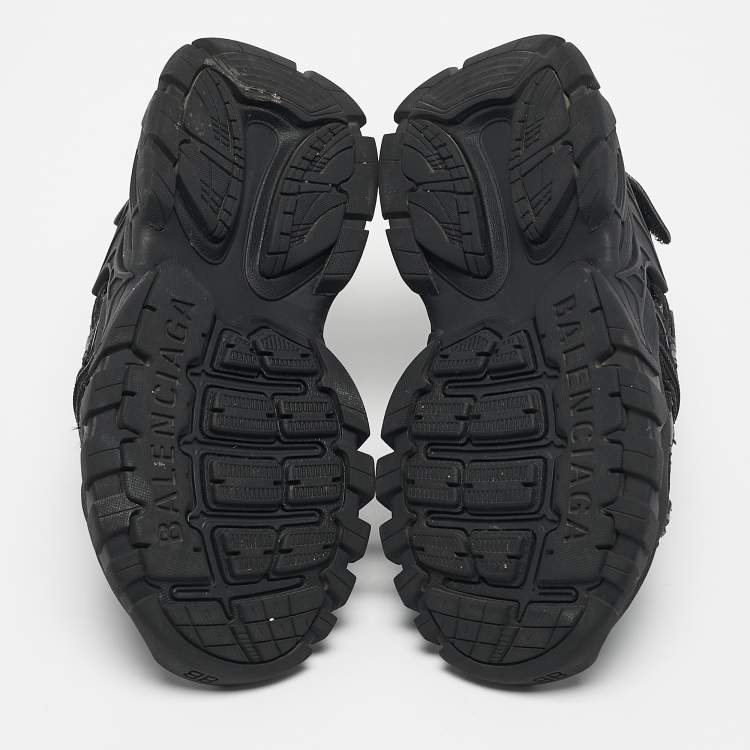 Pre Owned Balenciaga Black Faux Leather Track Sandals Size 26