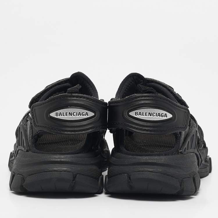 Pre Owned Balenciaga Black Faux Leather Track Sandals Size 26