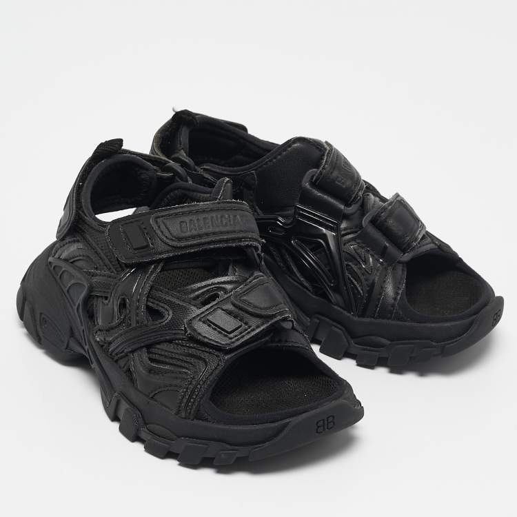 Pre Owned Balenciaga Black Faux Leather Track Sandals Size 26