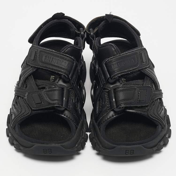 Pre Owned Balenciaga Black Faux Leather Track Sandals Size 26