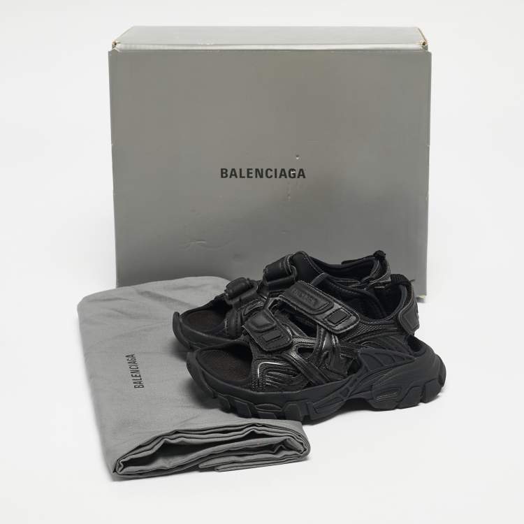 Pre Owned Balenciaga Black Faux Leather Track Sandals Size 26