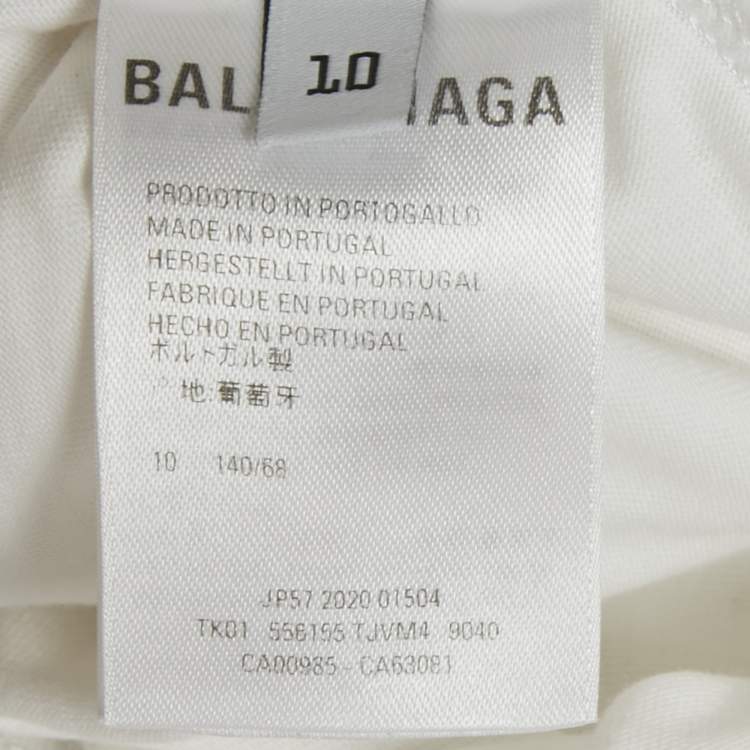 Pre Owned Balenciaga Kids White Printed Cotton Crew Neck T-Shirt 10 Yrs