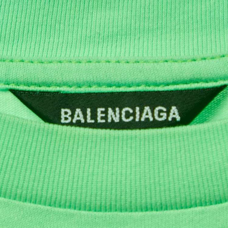 Pre Owned Balenciaga Kids Florescent Green Printed Cotton Crew Neck T-Shirt 10 Yrs