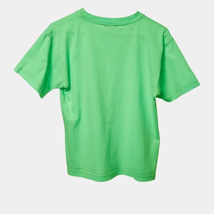 Pre Owned Balenciaga Kids Florescent Green Printed Cotton Crew Neck T-Shirt 10 Yrs