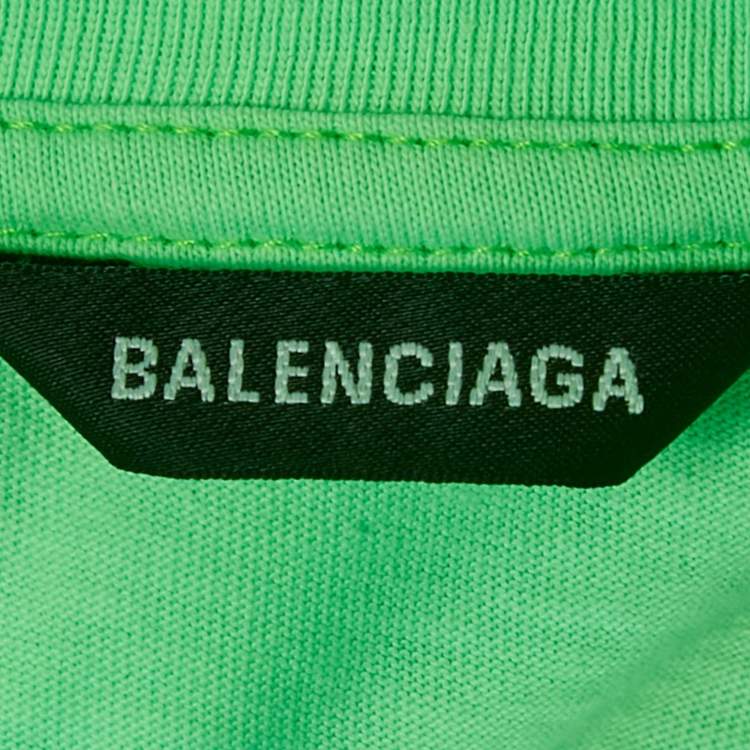 Pre Owned Balenciaga Kids Florescent Green Printed Cotton Crew Neck T-Shirt 10 Yrs