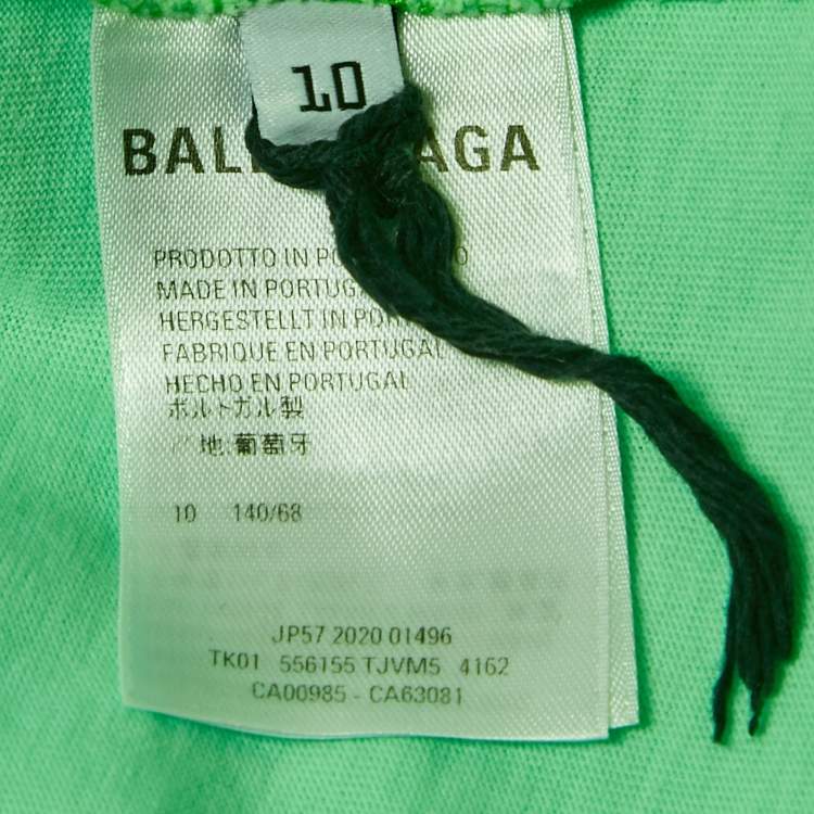 Pre Owned Balenciaga Kids Florescent Green Printed Cotton Crew Neck T-Shirt 10 Yrs
