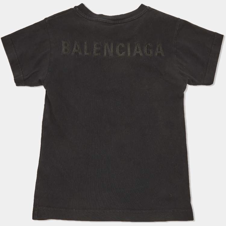 Pre Owned Balenciaga Black Cotton Logo Embroidered T-Shirt Size 2 Yrs
