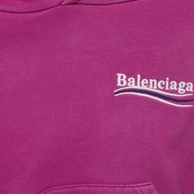 Pre Owned Balenciaga Kids Pink Logo Embroidery Cotton Hooded Sweatshirt 2 Yrs