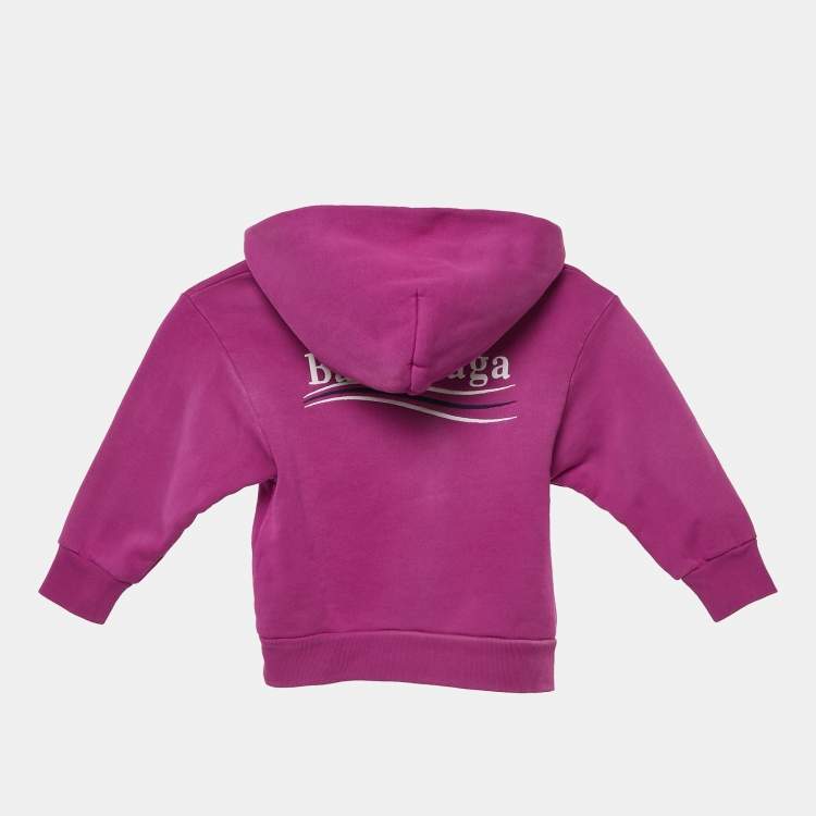 Pre Owned Balenciaga Kids Pink Logo Embroidery Cotton Hooded Sweatshirt 2 Yrs