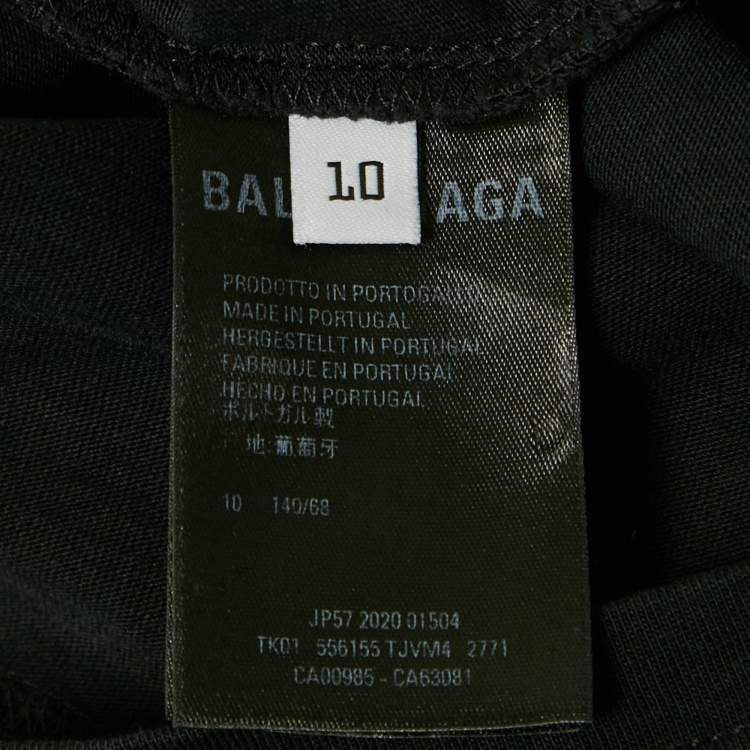 Pre Owned Balenciaga Kids Black Logo Print Cotton Crew Neck T-Shirt 10 Yrs