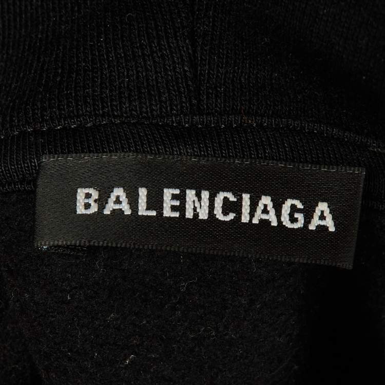 Pre Owned Balenciaga Kids Black Logo Print Cotton Hoodie Size 10 Yrs