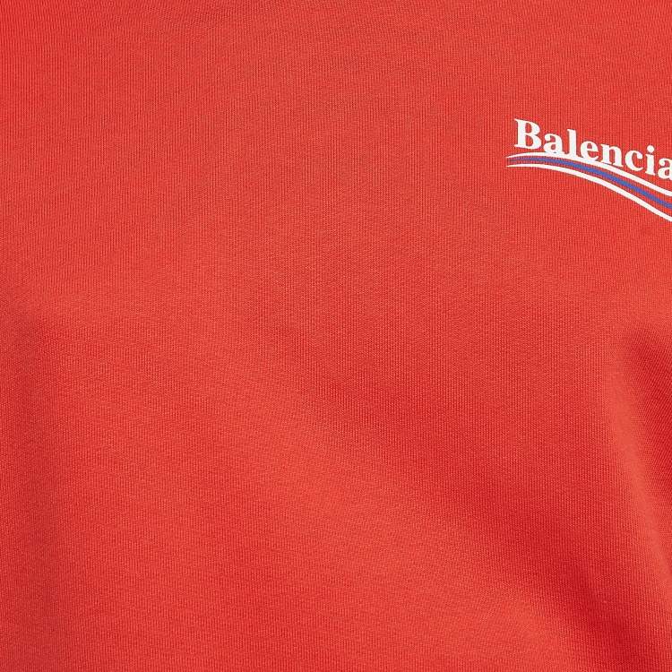Pre Owned Balenciaga Red Logo Print Cotton Blend Hoodie (8 Yrs)
