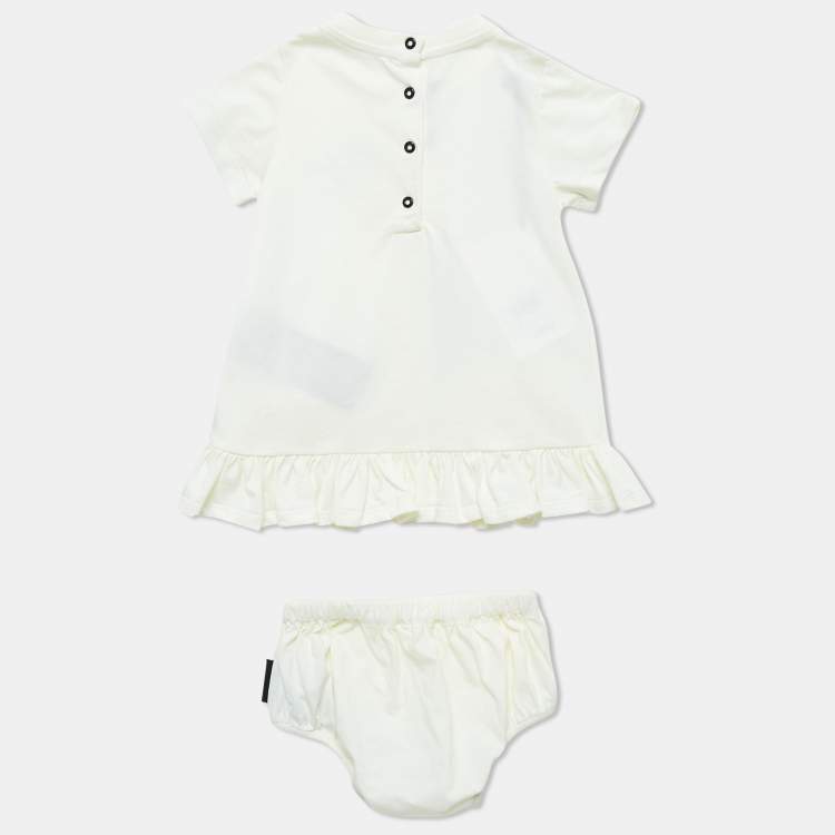 Pre Owned Balmain Kids Ivory Floral Applique Cotton Dress Set 6 M