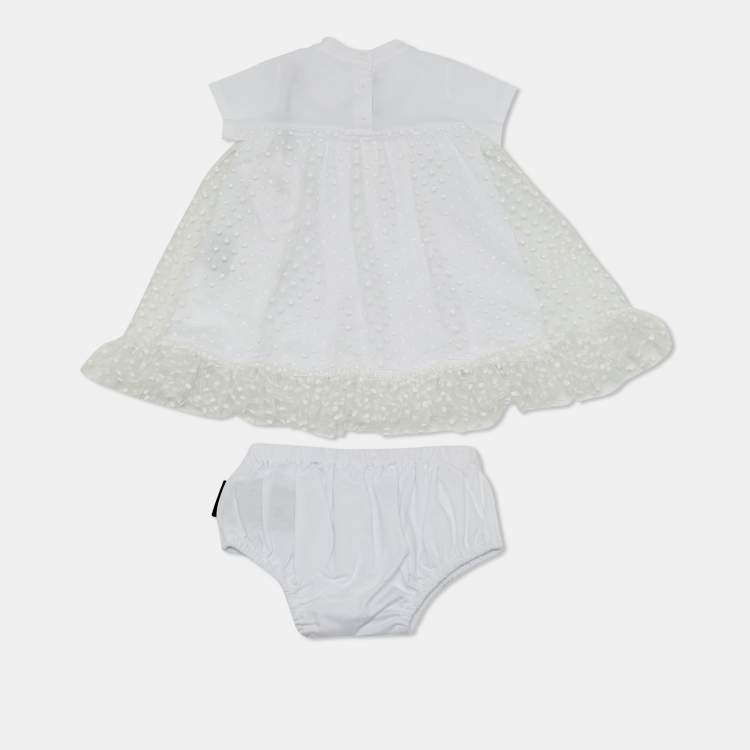 مملوكة مسبقًا Balmain Kids White Polka Dots Gillter Cotton and Tulle Set 9M