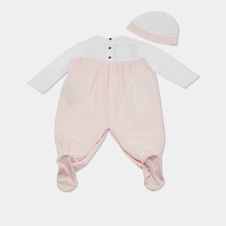 Pre Owned Balmain Baby Pink Cotton Growsuit Set 9M