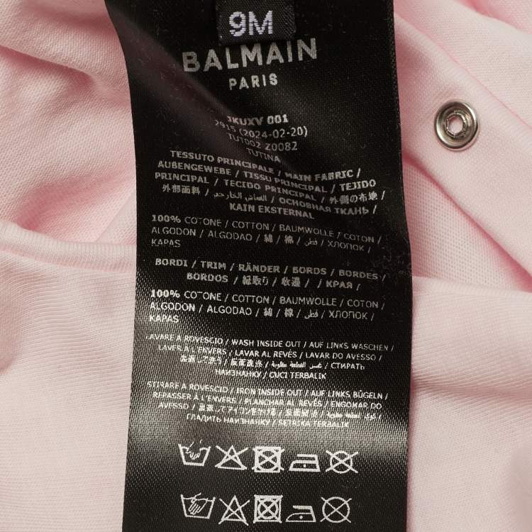 Pre Owned Balmain Baby Pink Cotton Growsuit Set 9M