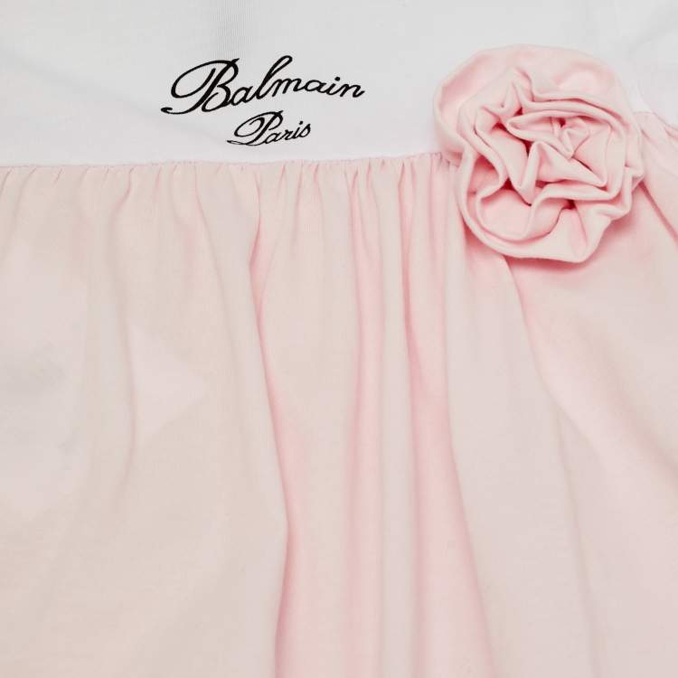 Pre Owned Balmain Baby Pink Cotton Growsuit Set 9M