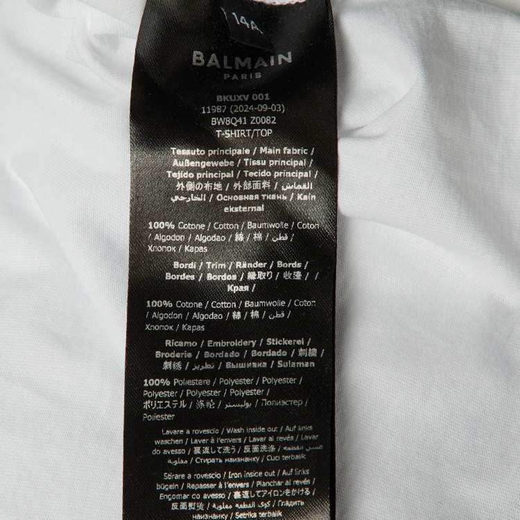 Pre Owned Balmain Kids White Logo Embroidered Cotton T-Shirt Size 14 Yrs 