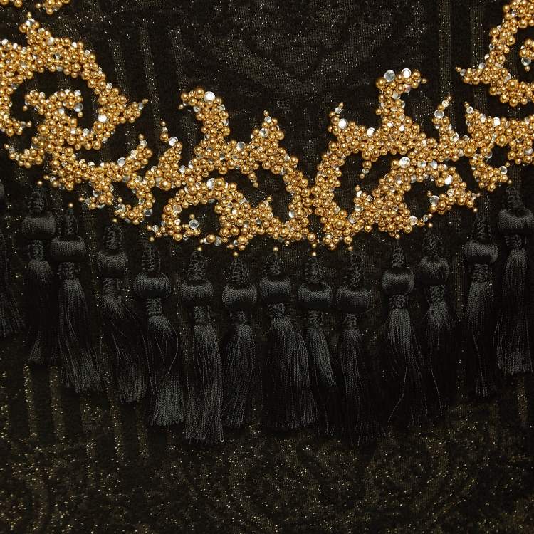 Pre Owned Balmain Black/Gold Jacquard Knit Tasseled Dress (12 Yrs)