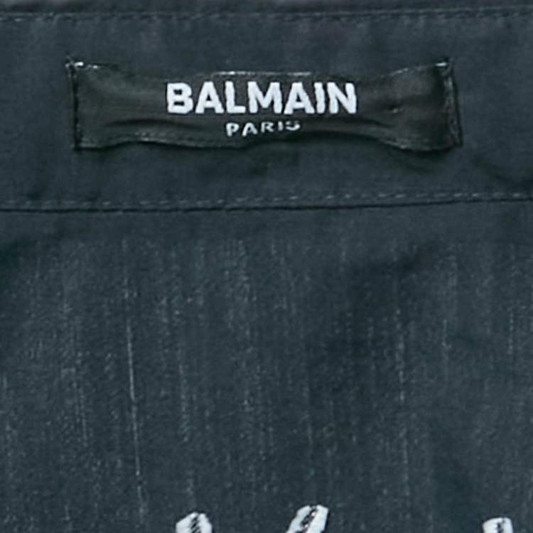 Pre Owned Balmain Kids Nay Blue Logo Embroidered Cotton Shirt 16 Yrs 
