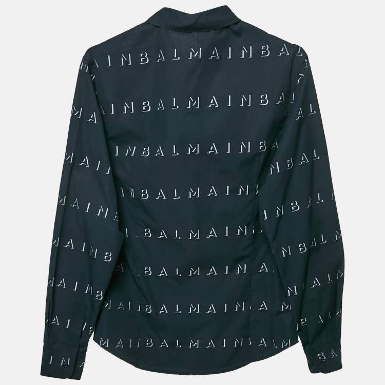 Pre Owned Balmain Kids Nay Blue Logo Embroidered Cotton Shirt 16 Yrs 