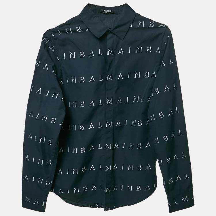 Pre Owned Balmain Kids Nay Blue Logo Embroidered Cotton Shirt 16 Yrs 