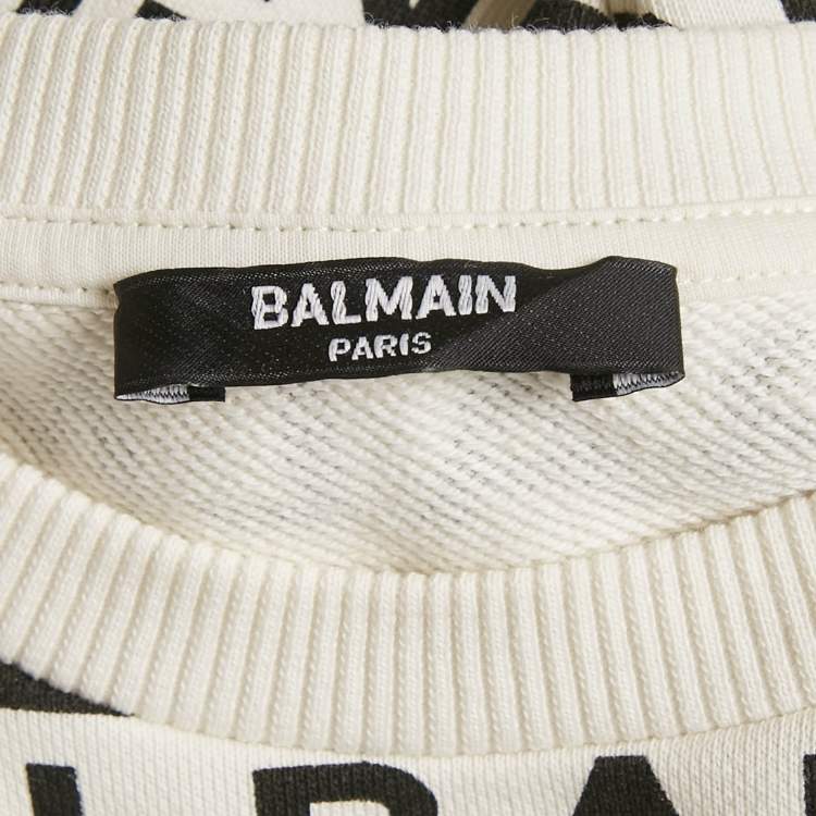 Pre Owned Balmain Kids White All-over Logo Cotton Sweatshirt 14 Yrs 