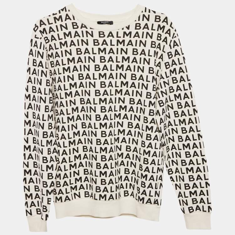 Pre Owned Balmain Kids White All-over Logo Cotton Sweatshirt 14 Yrs 