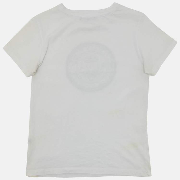 Pre Owned Balmain Kids  White/Black Logo Applique Cotton T-Shirt 10 Yrs 