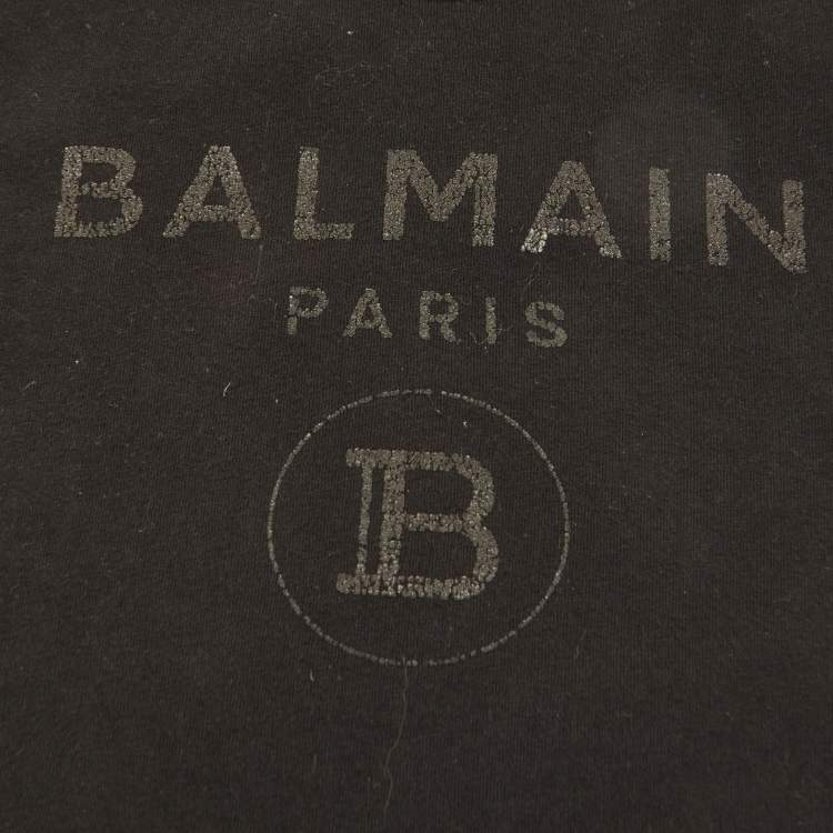 Pre Owned Balmain Kids Black Logo Print Cotton T-Shirt 24M