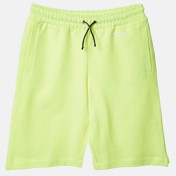 Pre Owned Balmain Neon Yellow Cotton Bermuda Shorts 14A Yrs