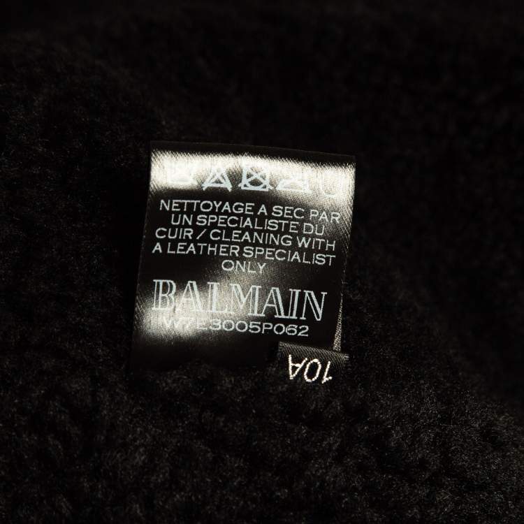 Pre Owned Balmain Black Wool Hooded Double Breast Shearling Coat 10A