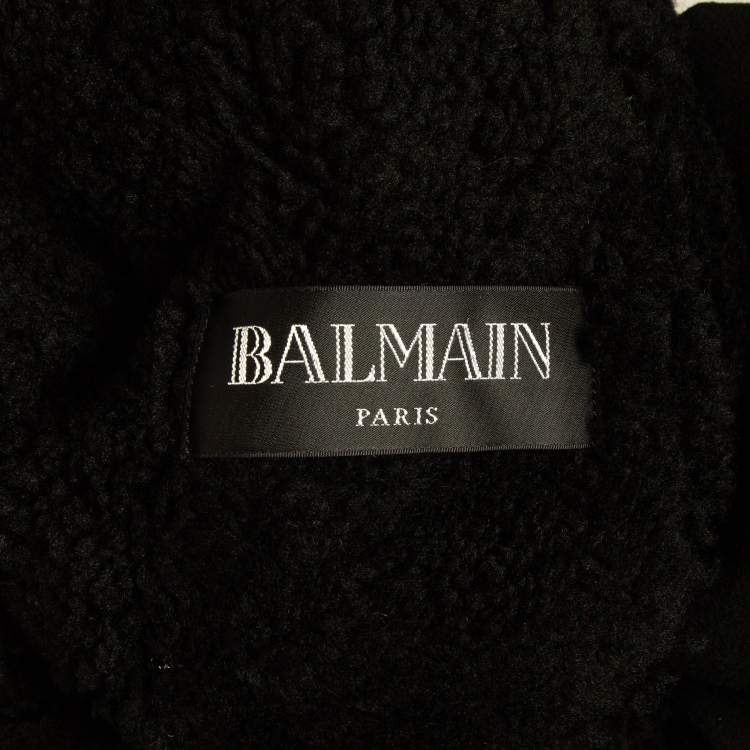 Pre Owned Balmain Black Wool Hooded Double Breast Shearling Coat 10A