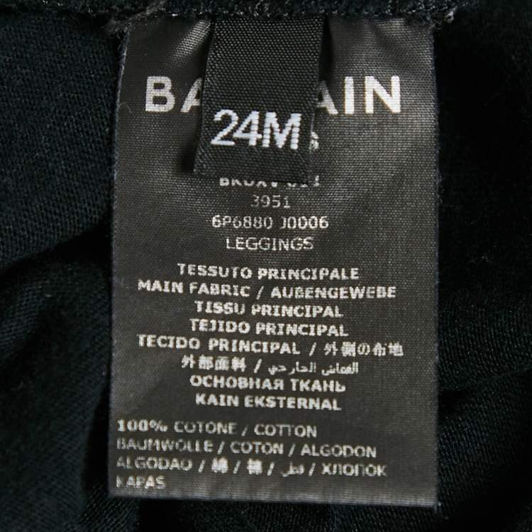 Pre Owned Balmain Kids Black Logo Foil Print Cotton Knit Leggings 24 M